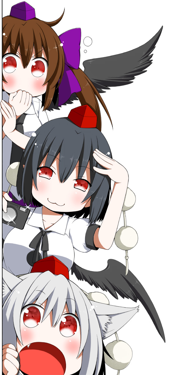 shameimaru aya, inubashiri momiji, and himekaidou hatate (touhou) drawn by eichi_yuu