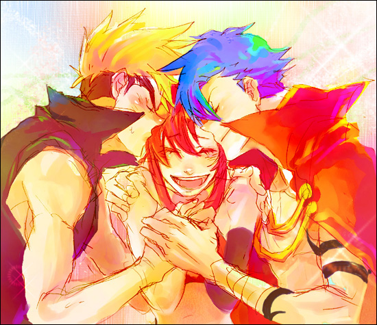 yoko littner, kamina, and kittan bachika (tengen toppa gurren lagann)