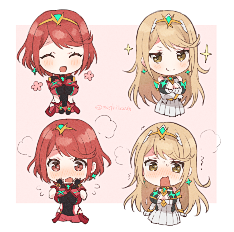pyra and mythra (xenoblade chronicles and 1 more) drawn by sephikowa