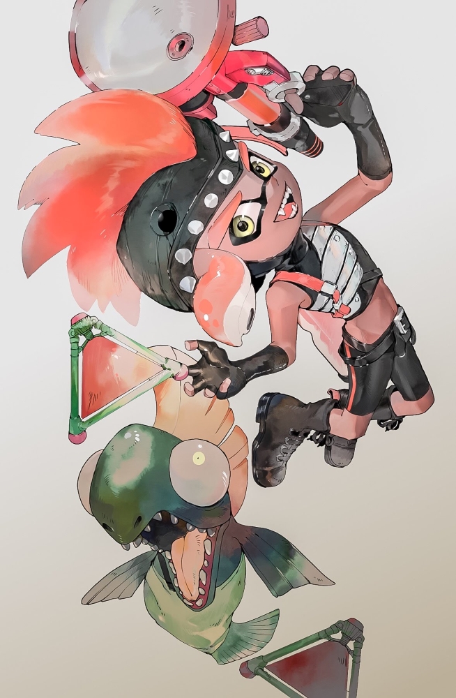 inkling player character, inkling girl, and chum (splatoon) drawn by panchicchi_(pixiv_101958735)