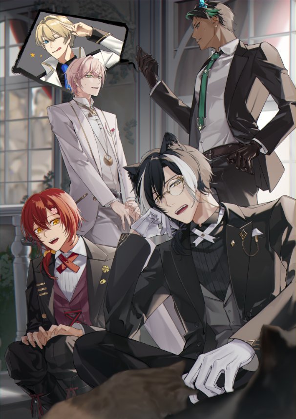 kageyama shien, hanasaki miyabi, aragami oga, kishido temma, and rikka (holostars) drawn by naizou_bug