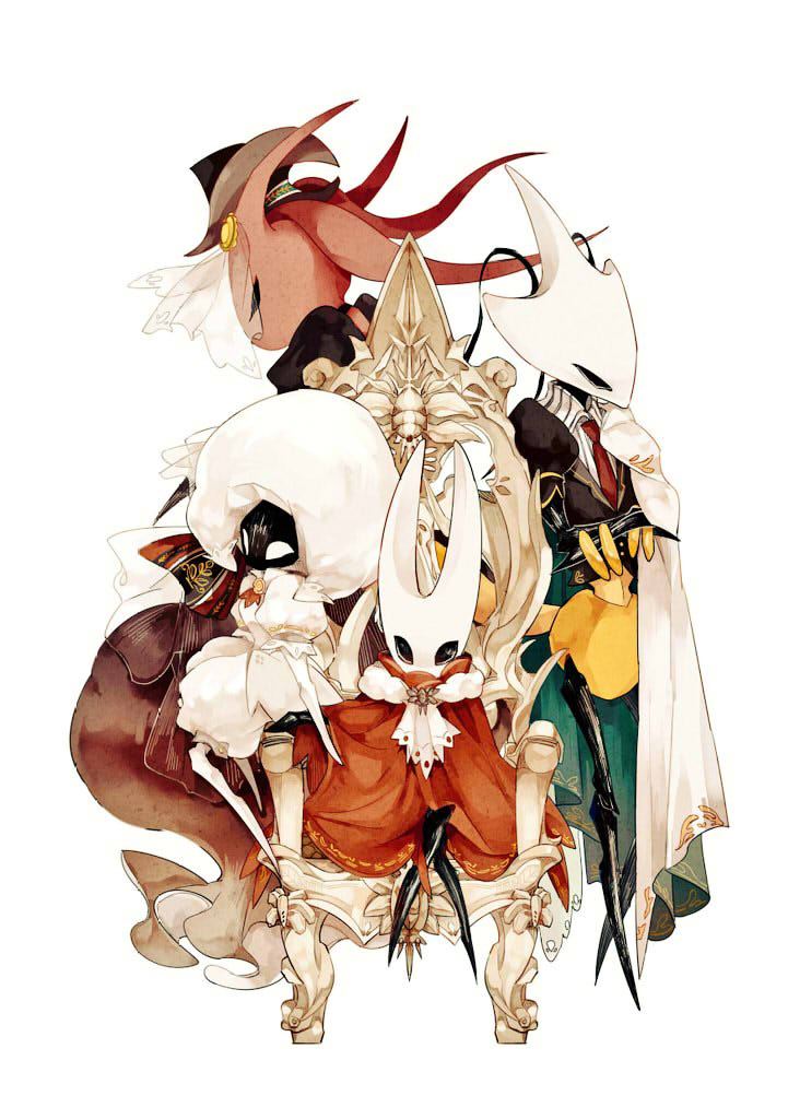 hornet, lace, shakra, and queen carmelita (hollow knight) drawn by fioco_virus