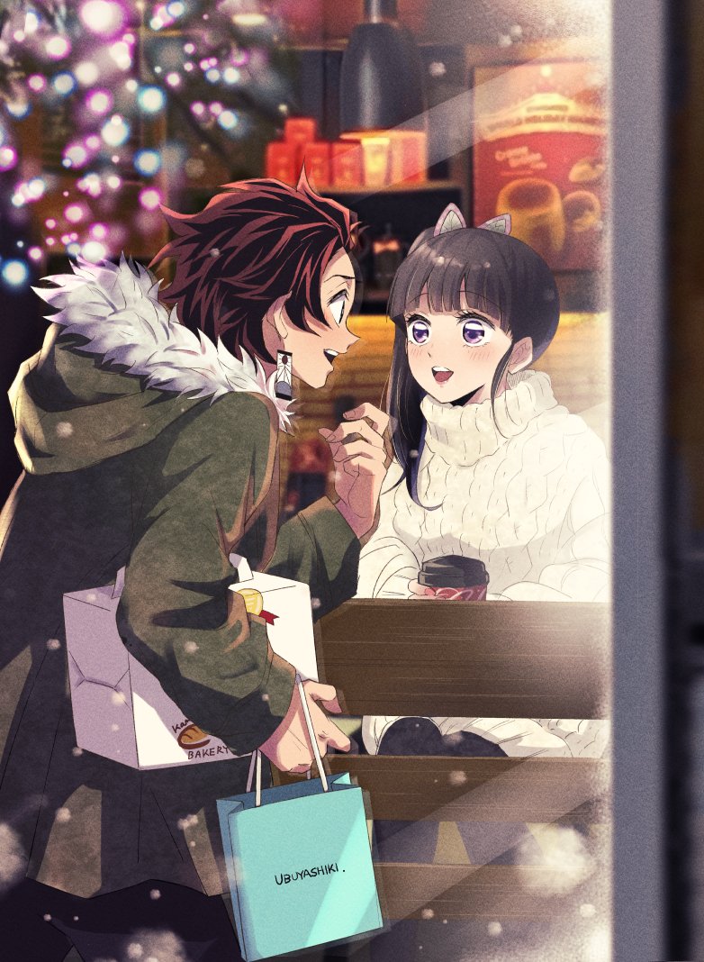 kamado tanjirou and tsuyuri kanao (kimetsu no yaiba) drawn by san_mon
