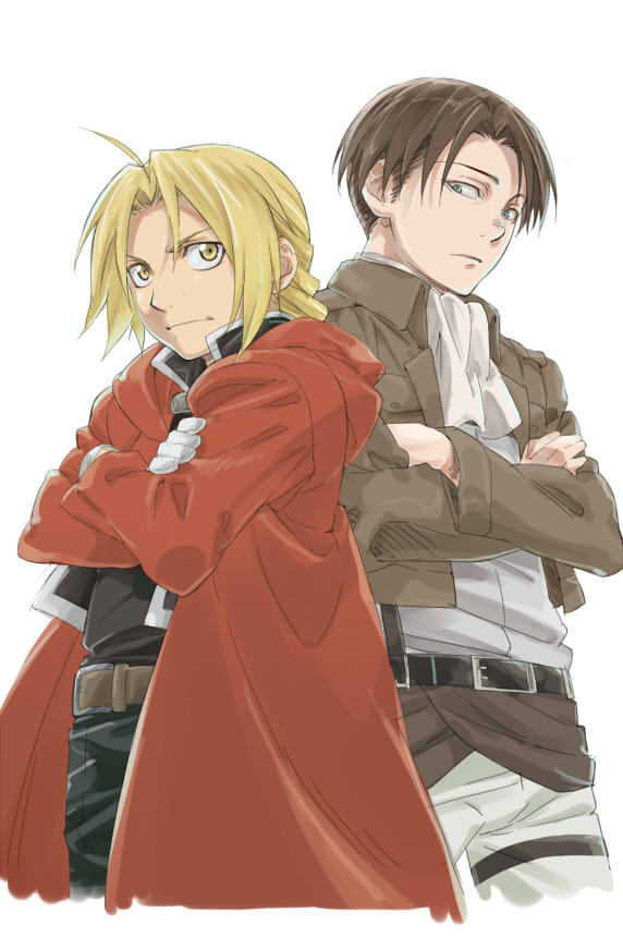 levi and edward elric (shingeki no kyojin and 1 more) drawn by rinda