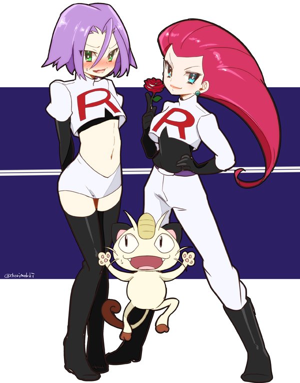 jessie, james, and meowth (pokemon) drawn by chorimokki