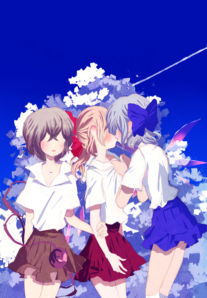 flandre scarlet, komeiji koishi, and cirno (touhou) drawn by gjf