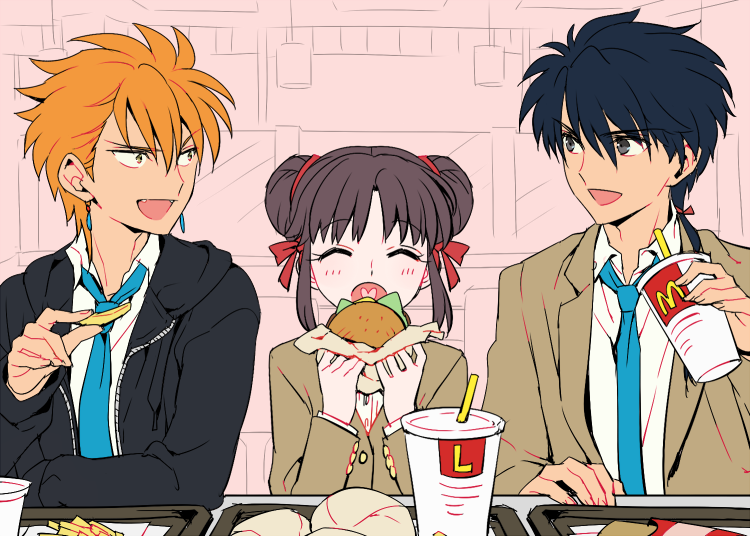 yuuki miaka, tasuki, and tamahome (mcdonald's and 1 more) drawn by tetsukuzu_tetsuko