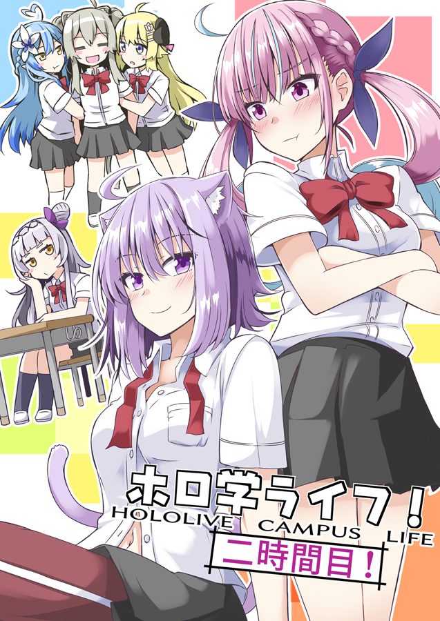 nekomata okayu, minato aqua, yukihana lamy, shishiro botan, murasaki shion, and 1 more (hololive) drawn by ichimi