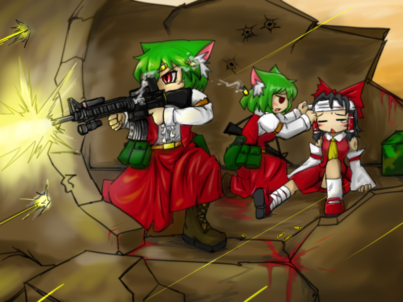 hakurei reimu and kazami yuuka (touhou) drawn by bloodycat