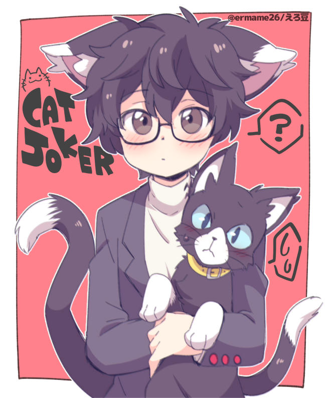 amamiya ren and morgana (persona and 1 more) drawn by eromame