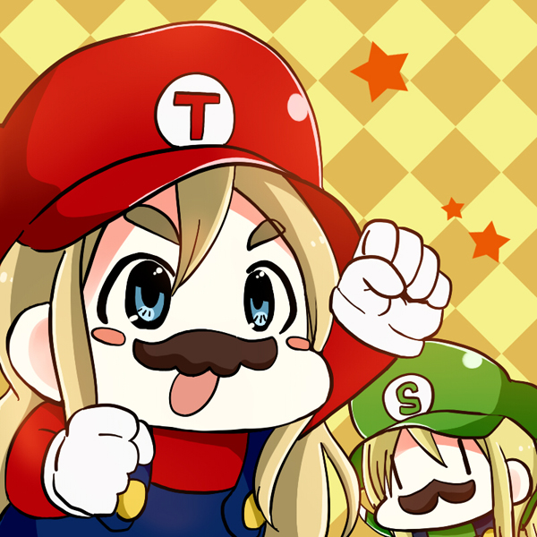 kotobuki tsumugi, mario, luigi, and saitou sumire (k-on! and 2 more) drawn by komugiko