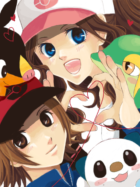 hilda, hilbert, oshawott, snivy, and tepig (pokemon and 1 more) drawn by nakamura_haruo
