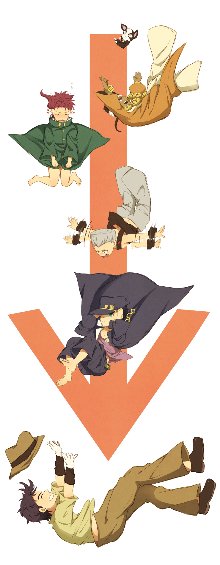 joseph joestar, kujo jotaro, kakyoin noriaki, jean pierre polnareff, mohammed avdol, and 1 more (jojo no kimyou na bouken and 1 more) drawn by tyatora55