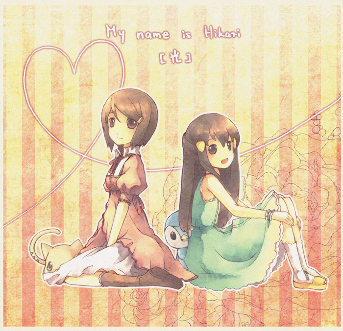dawn, piplup, yagami hikari, and nyaromon (pokemon and 1 more) drawn by eevee-moon