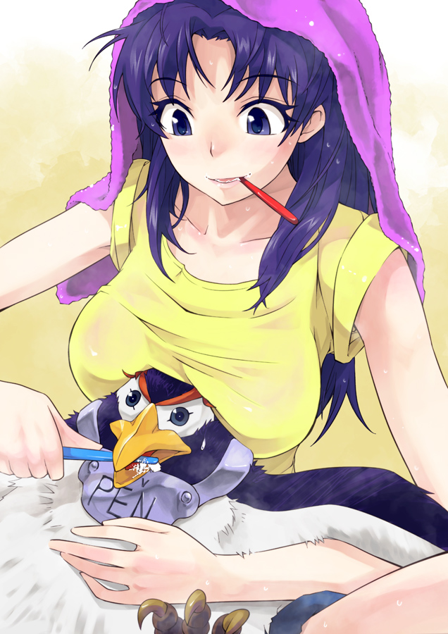 katsuragi misato and penpen (neon genesis evangelion) drawn by maeda_risou
