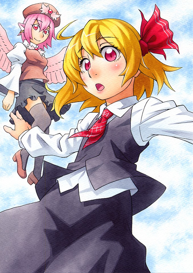 rumia and mystia lorelei (touhou) drawn by kawachi_koorogi