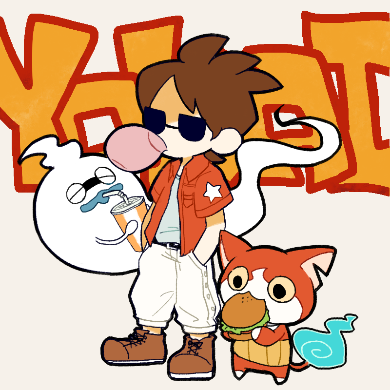 jibanyan, whisper, and amano keita (youkai watch and 1 more) drawn by kuri_(shibimame)