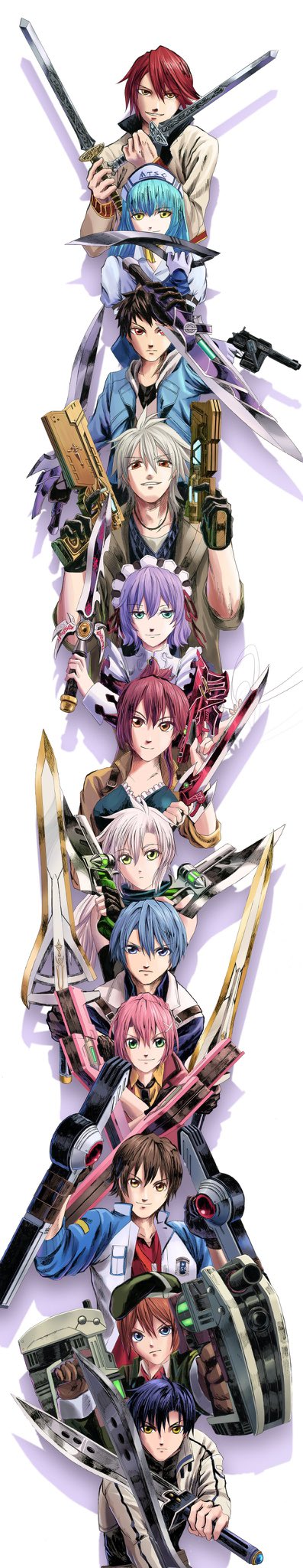 fie claussell, sara valestein, crow armbrust, aaron wei, juna crawford, and 5 more (eiyuu densetsu and 8 more) drawn by aa_naruhhodo and joshua_(tubie)
