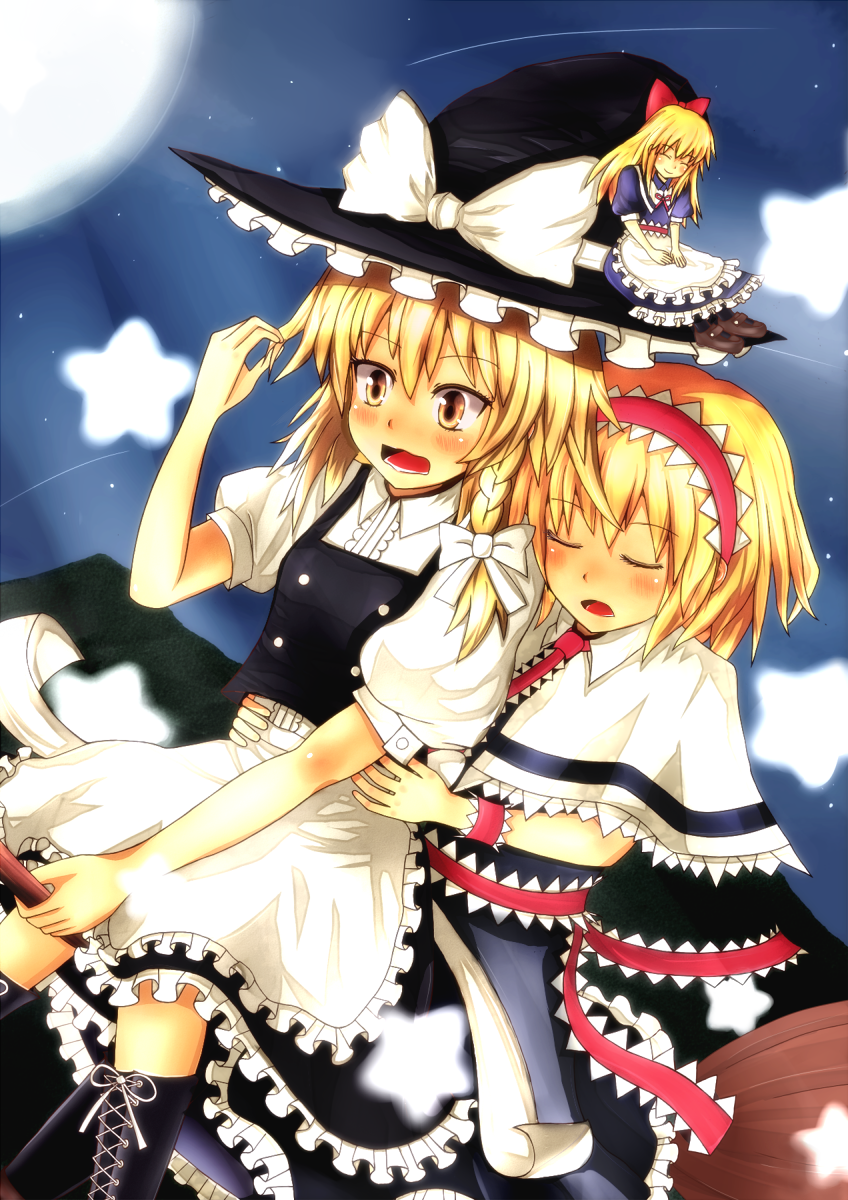 kirisame marisa, alice margatroid, and shanghai doll (touhou) drawn by acoco