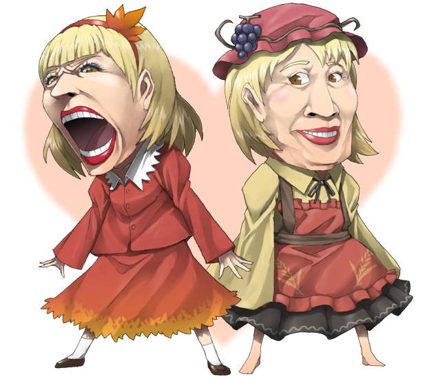 aki minoriko, aki shizuha, wada akiko, and aki takejou (touhou) drawn by mazeran