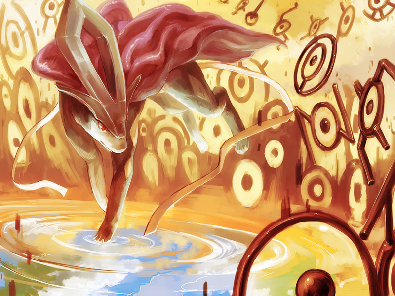 suicune, unown, unown e, unown o, unown s, and 9 more (pokemon) drawn by oca