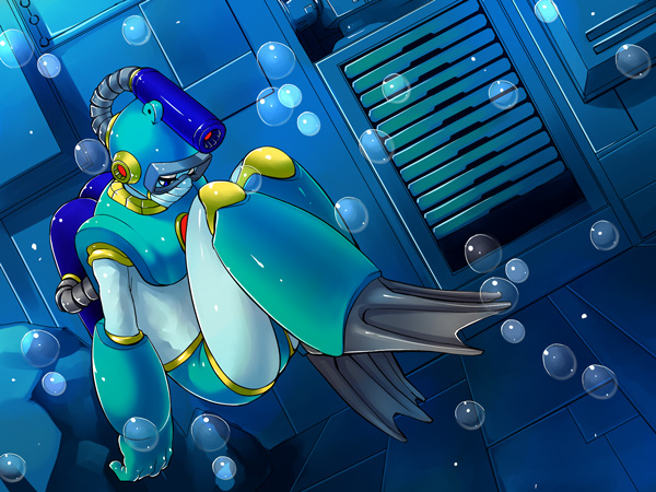 bubble man (mega man and 1 more) drawn by zakki
