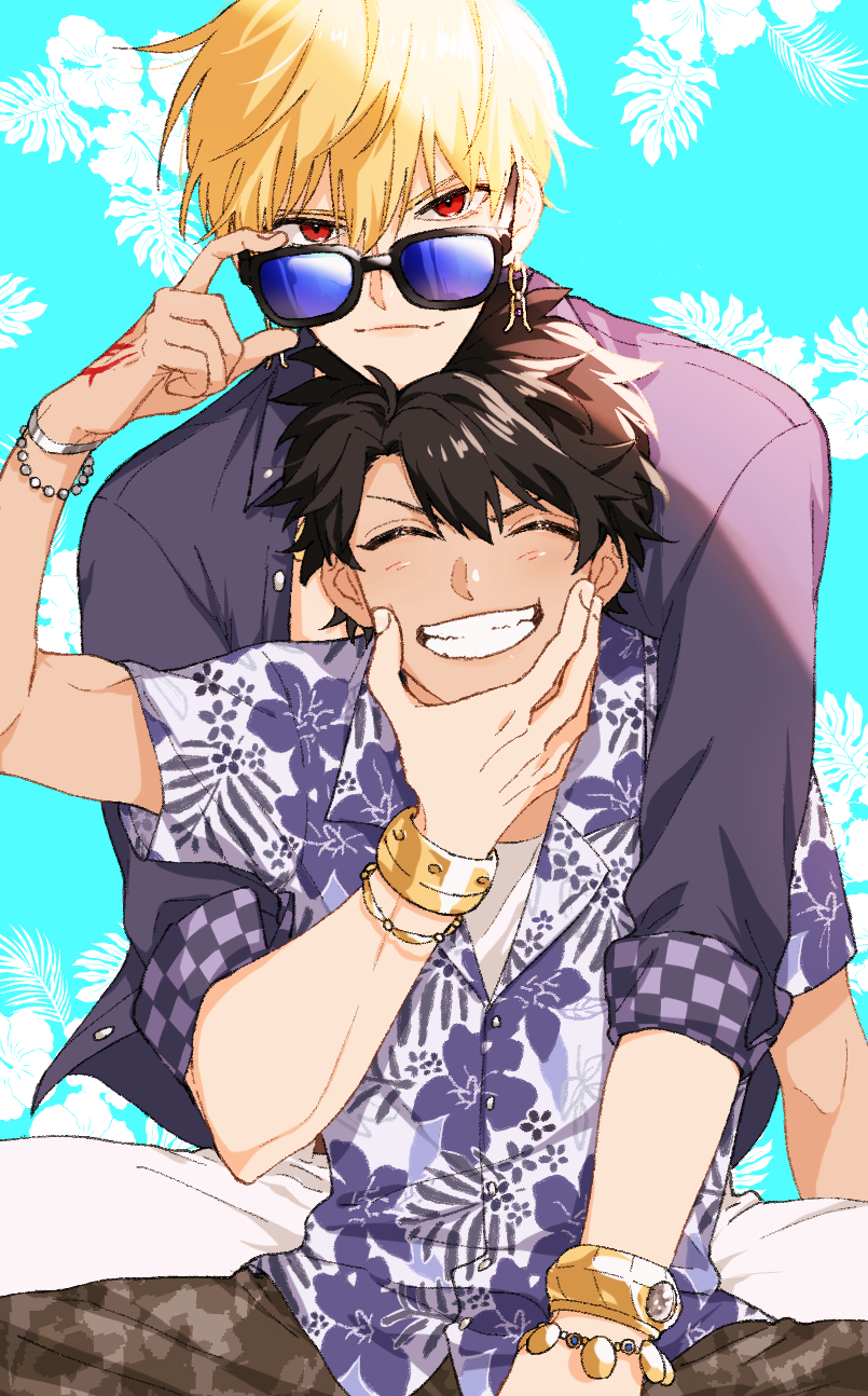fujimaru ritsuka and gilgamesh (fate and 1 more) drawn by nazutaro