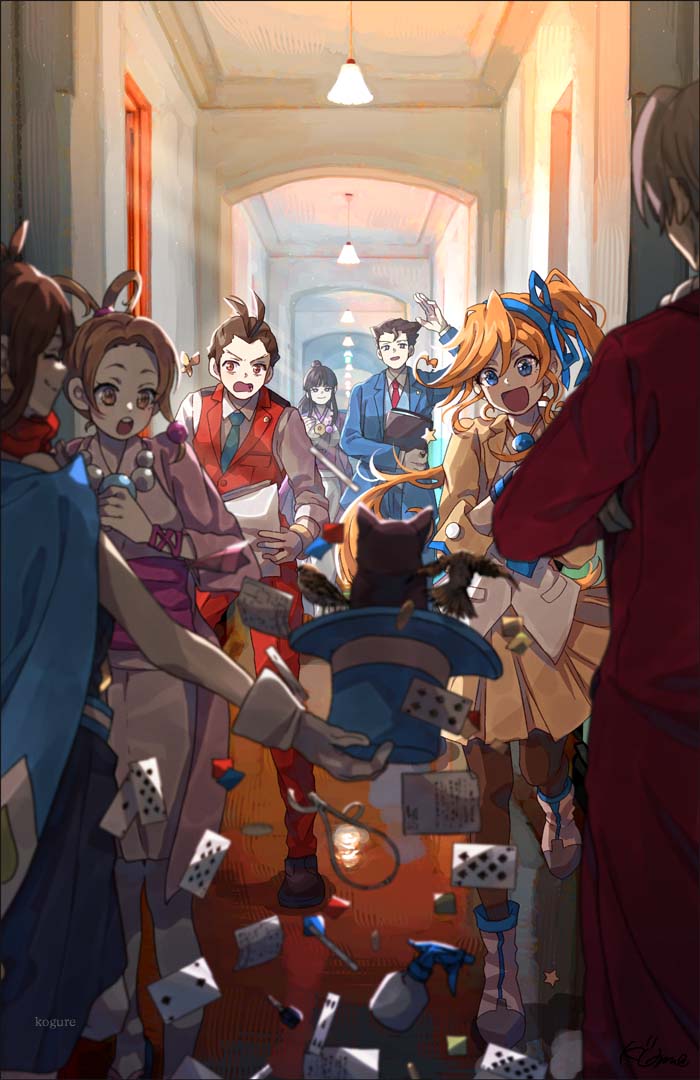 phoenix wright, miles edgeworth, maya fey, apollo justice, trucy wright, and 2 more (ace attorney and 2 more) drawn by 1nwe9