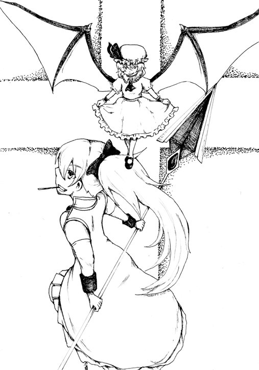 remilia scarlet and sakura kyoko (touhou and 1 more) drawn by kourei