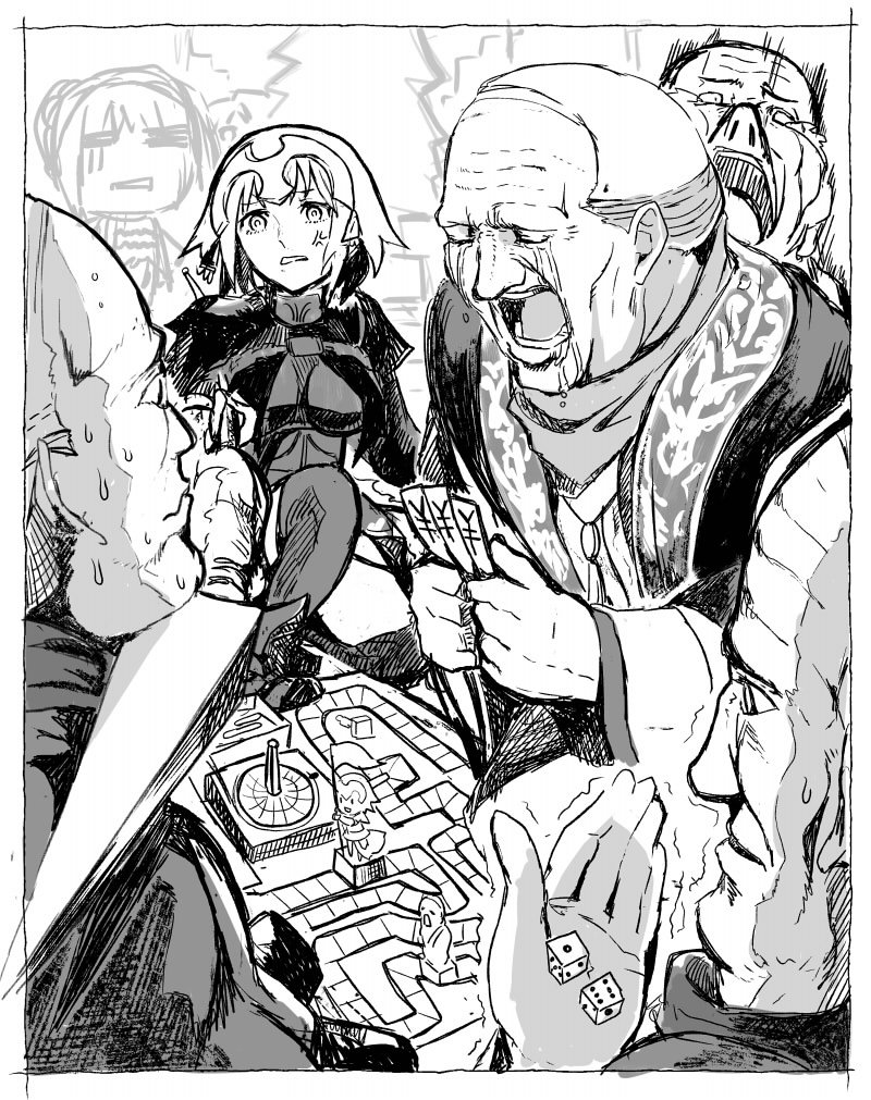 artoria pendragon, saber, jeanne d'arc alter, and pierre cauchon (fate and 2 more) drawn by syatey