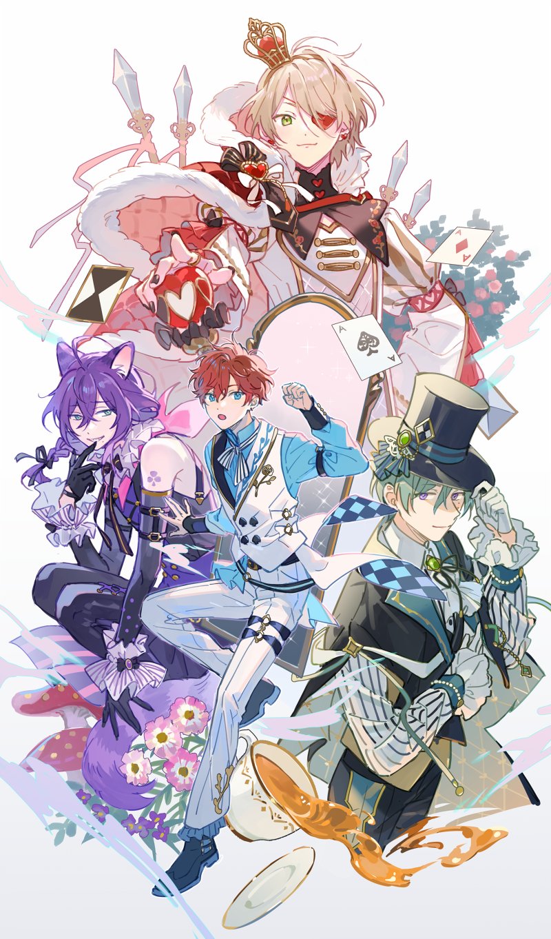 alice, cheshire cat, mad hatter, amagi hiiro, shiratori aira, and 3 more (ensemble stars! and 1 more) drawn by seuga