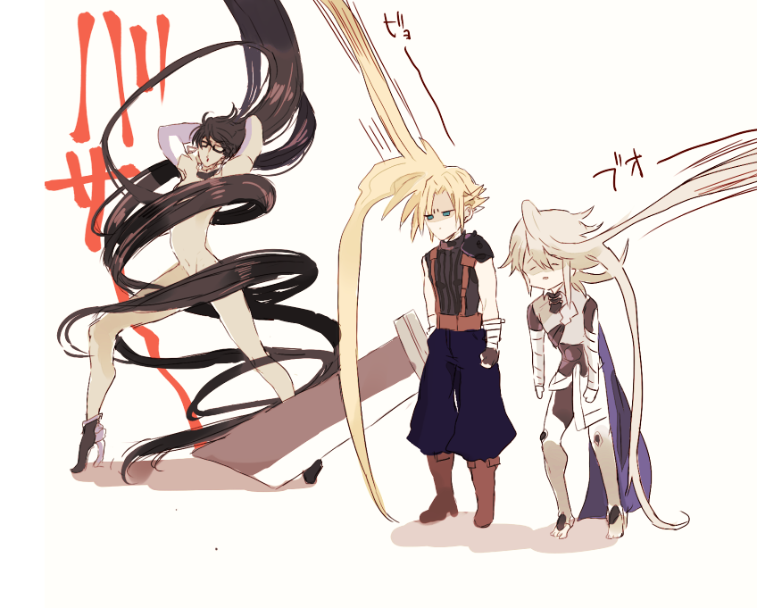 cloud strife, bayonetta, and male corrin (fire emblem and 6 more) drawn by iriya_(lonesome)