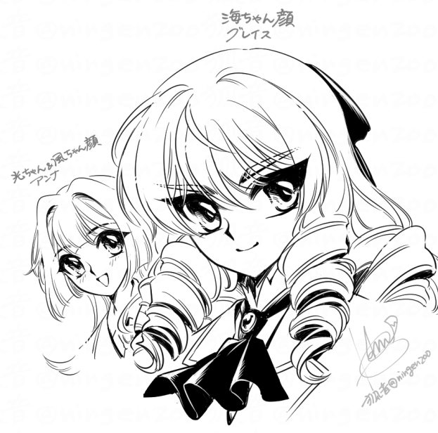 grace auvergne and anna doll (magic knight rayearth and 1 more) drawn by ko-on_(ningen_zoo)