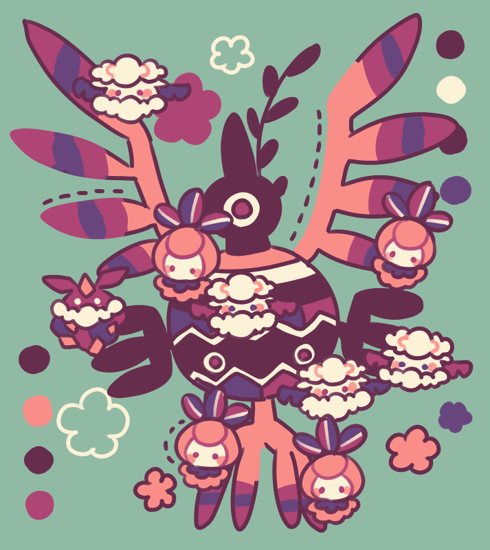 petilil, cottonee, sigilyph, and carbink (pokemon) drawn by maru_(umc_a)