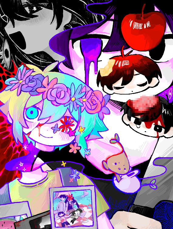sunny, omori, basil, aubrey, mari, and 4 more (omori) drawn by neko_kuuzo