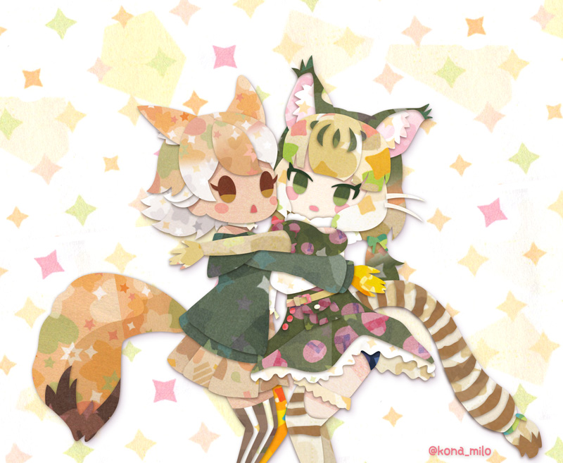 coyote and jungle cat (kemono friends and 1 more) drawn by kikuchi_milo