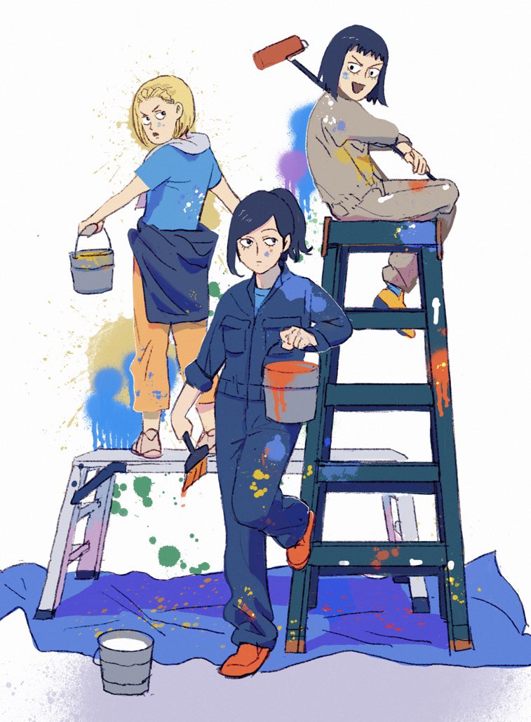kurata tome, takane tsubomi, and mezato ichi (mob psycho 100) drawn by zakiashes