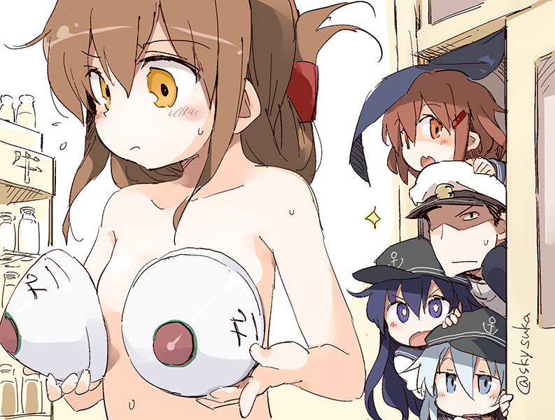 admiral, hibiki, inazuma, ikazuchi, akatsuki, and 1 more (kantai collection) drawn by suka