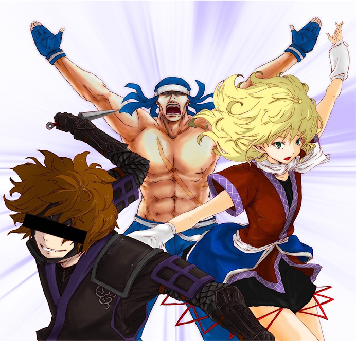 mizuhashi parsee, ninja, kitanai ninja, and fu-ha jin (touhou and 4 more) drawn by hokoro
