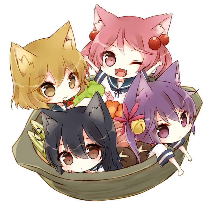 ushio, akebono, sazanami, and oboro (kantai collection) drawn by kida_mochi