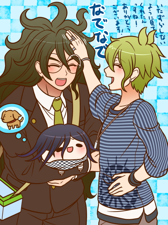 oma kokichi, amami rantaro, and gokuhara gonta (danganronpa and 1 more) drawn by yumaru_(marumarumaru)