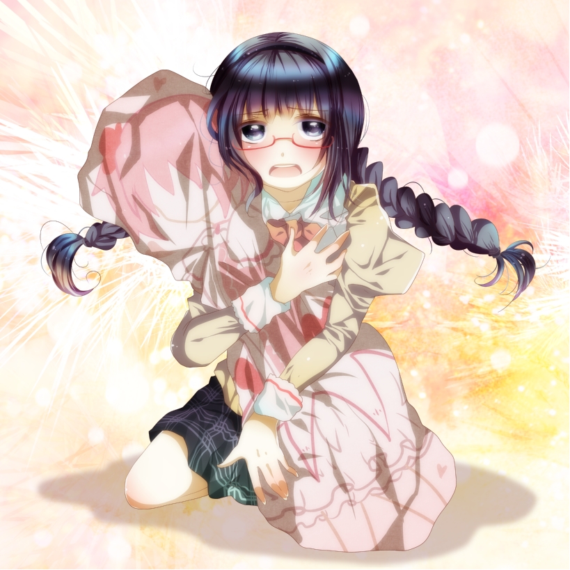 akemi homura and kaname madoka (mahou shoujo madoka magica) drawn by amenosaka_nono