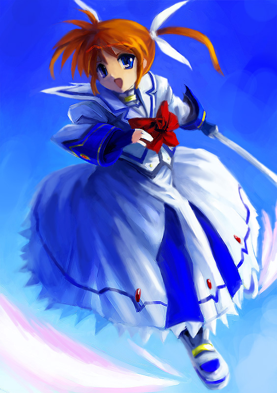 takamachi nanoha and raising heart (lyrical nanoha and 2 more) drawn by oisin