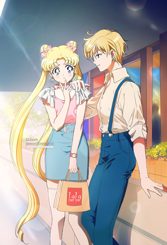 tsukino usagi and ten'ou haruka (bishoujo senshi sailor moon) drawn by kaze-hime