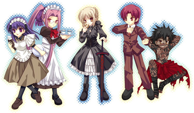 artoria pendragon, saber alter, matou sakura, medusa, bazett fraga mcremitz, and 1 more (fate and 1 more) drawn by wnb_mark and yuena_setsu
