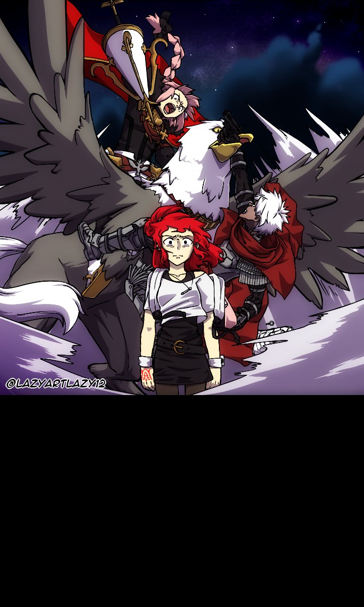 fujimaru ritsuka, astolfo, emiya kiritsugu, and hippogriff (fate and 1 more) drawn by lazyartlazy12 and tyrnickleback