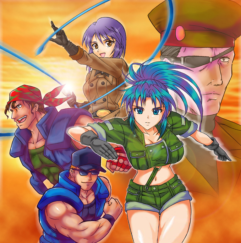 leona heidern, whip, ralf jones, clark still, and heidern (the king of fighters) drawn by yonecchi