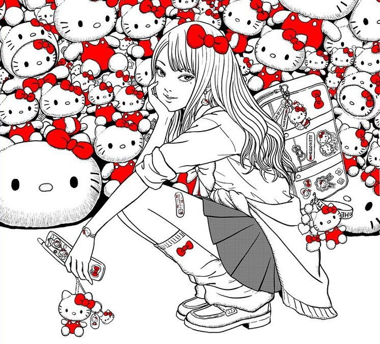 hello kitty and kawakami tomie (sanrio and 2 more) drawn by itou_junji