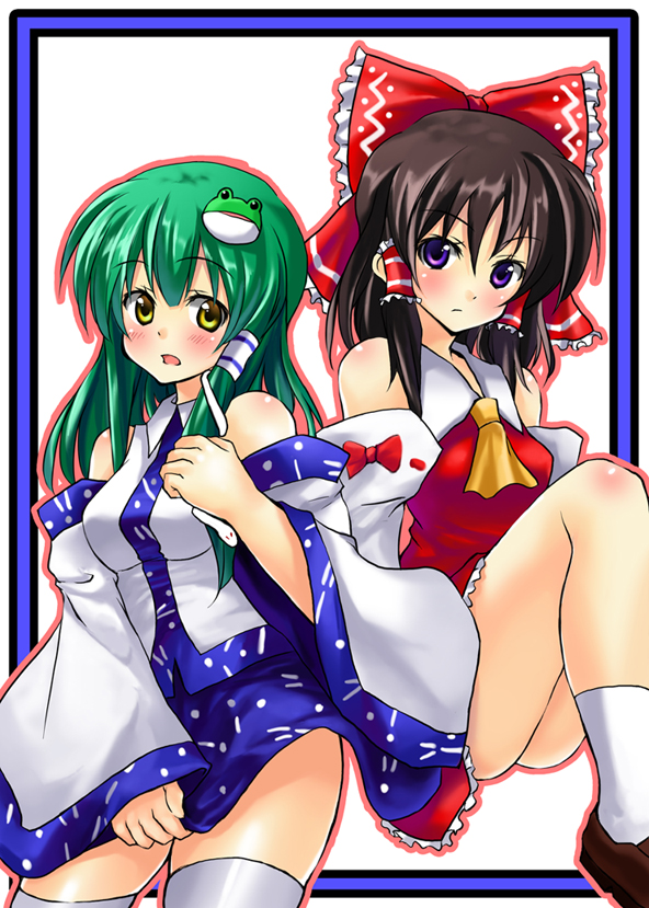 hakurei reimu and kochiya sanae (touhou) drawn by tsujigiri