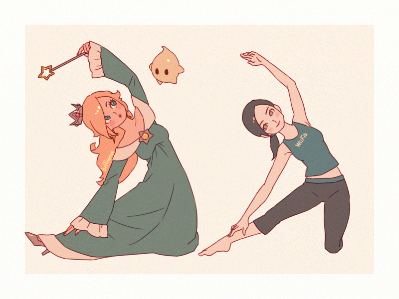 rosalina, luma, and wii fit trainer (mario and 2 more) drawn by bellhenge